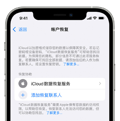 林口苹果手机维修分享在 iPhone 上设置帐户恢复联系人的方法 