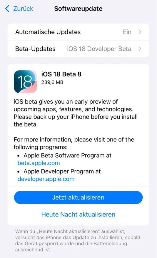 林口苹果手机维修分享苹果 iOS / iPadOS 18 开发者预览版 Beta 8 发布 